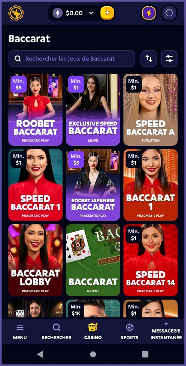 Tables de baccarat avec un taux de redistribution élevé