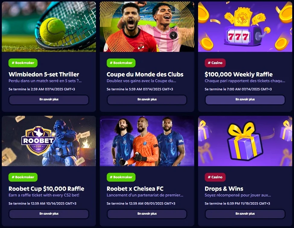 Vue d’ensemble des promotions et bonus Roobet
